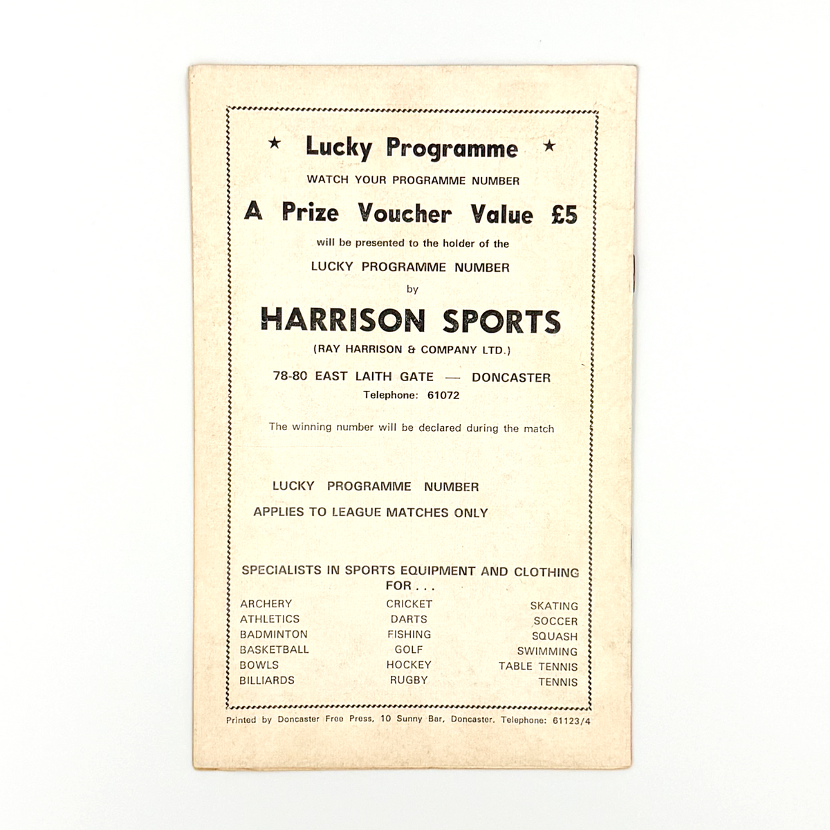 Doncaster Rovers vs Manchester United XI Programme (11 August 1975)