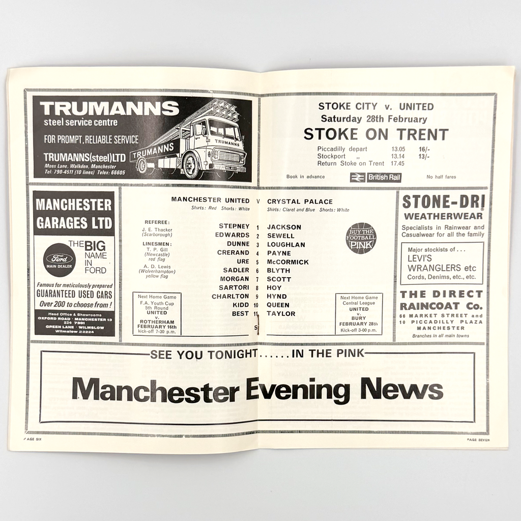 Manchester United vs vs Crystal Palace Programme (14 February 1970)