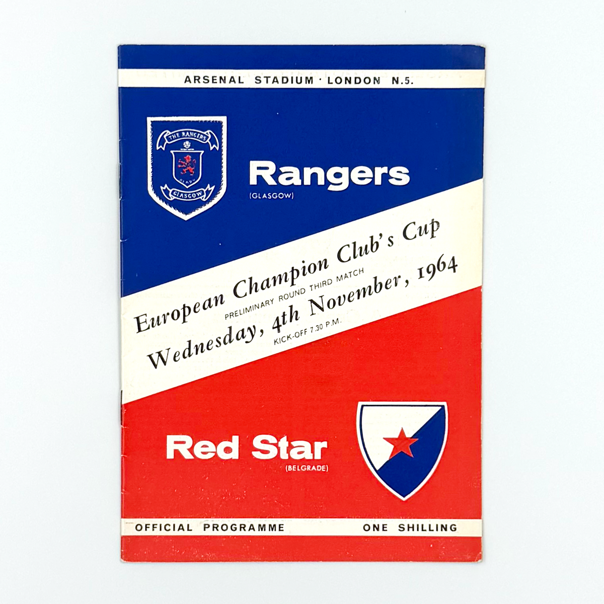 Rangers vs Red Star Programme (4 November 1964)
