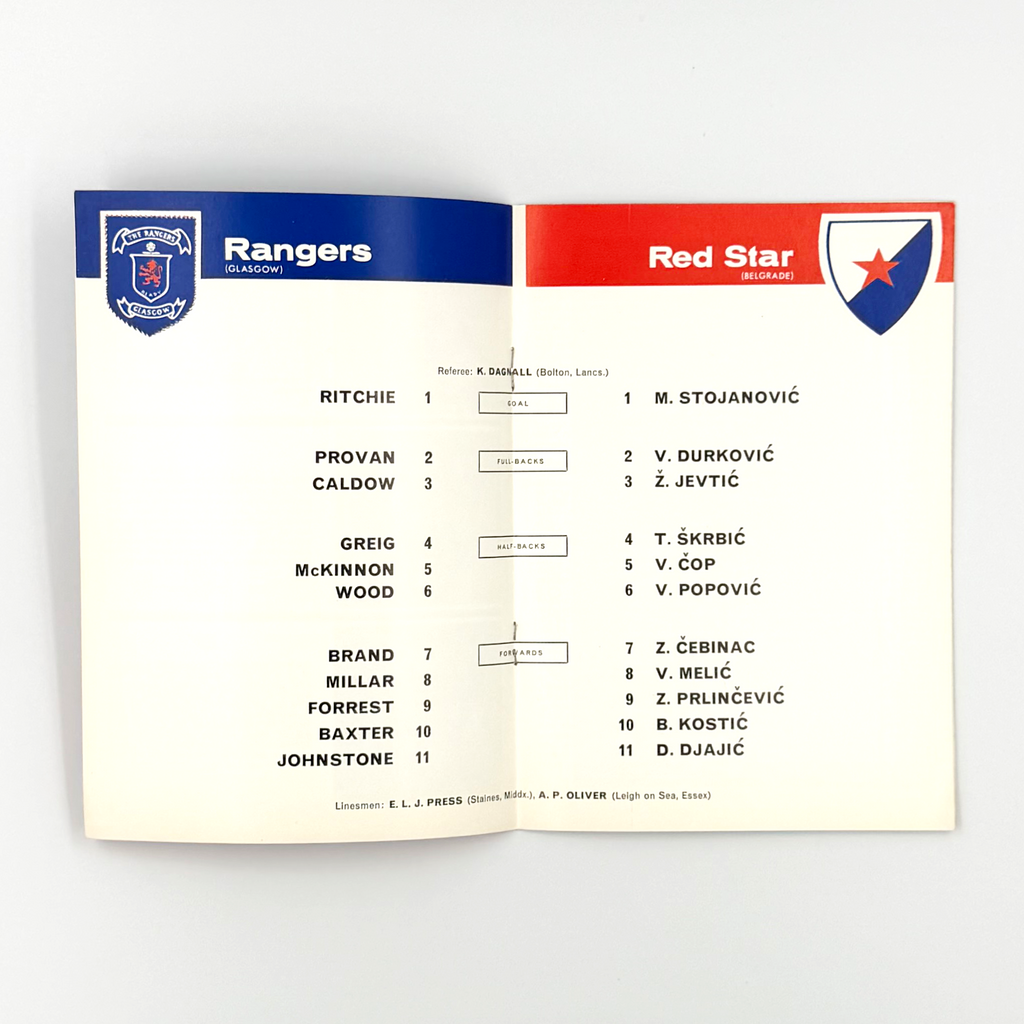 Rangers vs Red Star Programme (4 November 1964)
