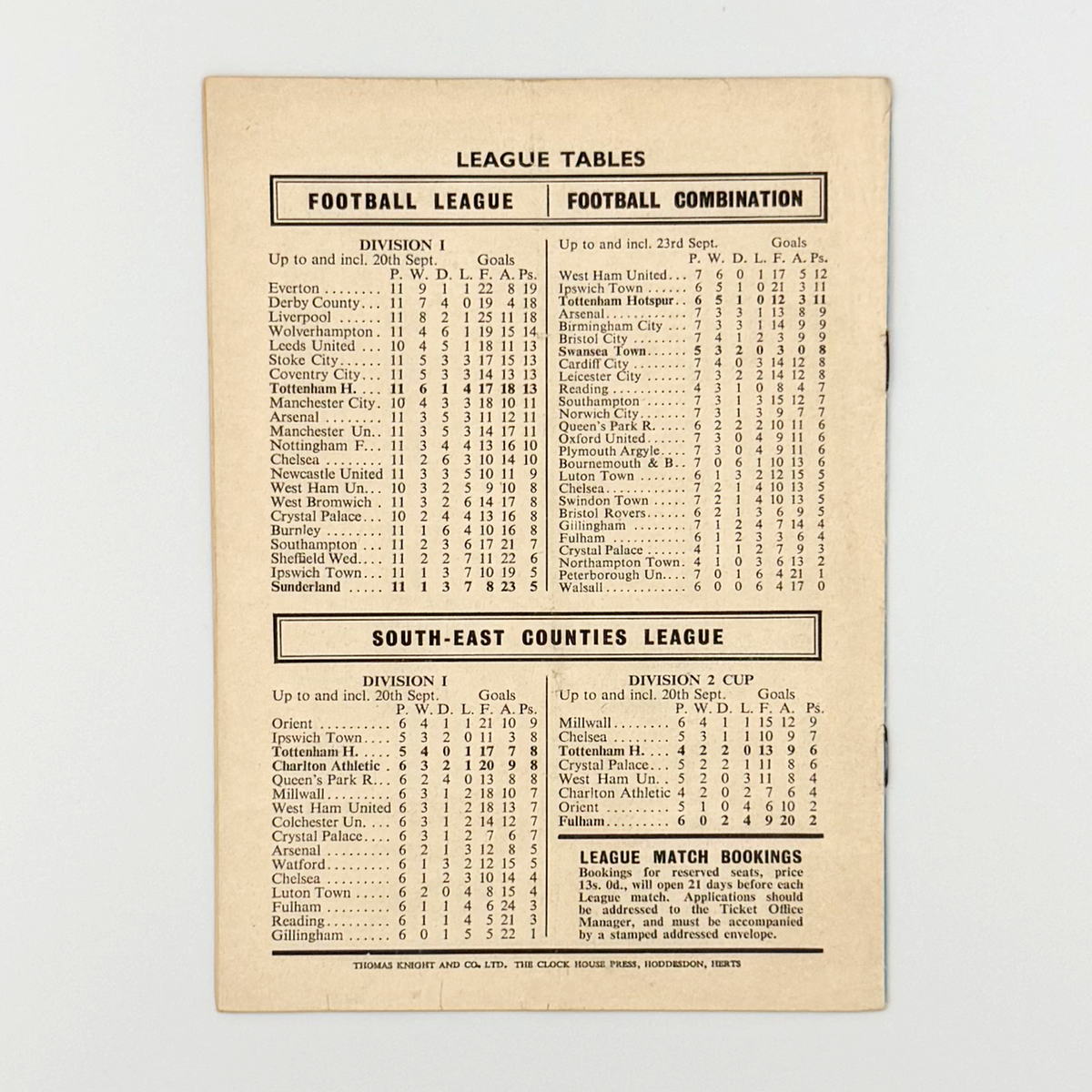 Tottenham Hotspur vs Sunderland Programme (27 September 1969)