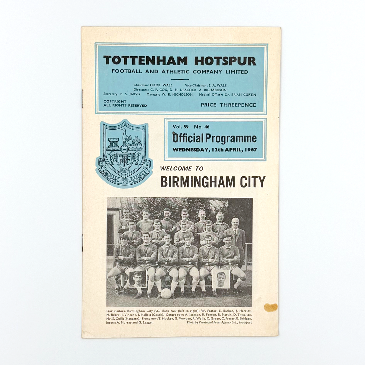Tottenham Hotspur vs Birmingham City Programme (12 April 1967)