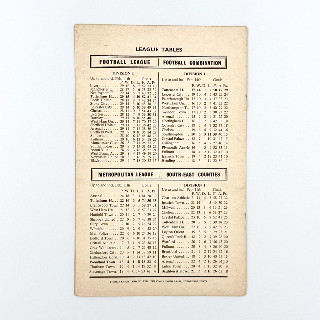 Tottenham Hotspur vs Portsmouth Programme (18 February 1967)