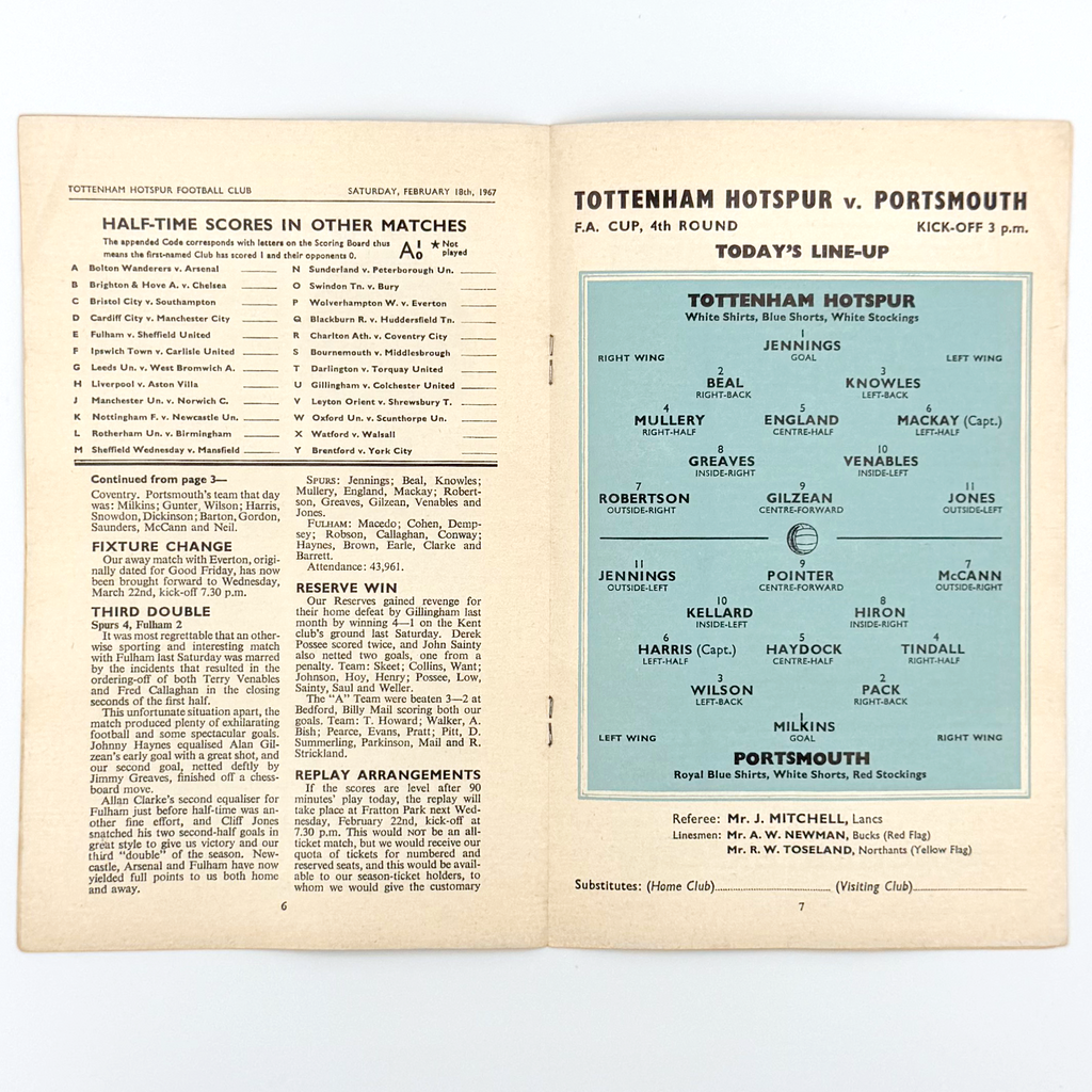 Tottenham Hotspur vs Portsmouth Programme (18 February 1967)