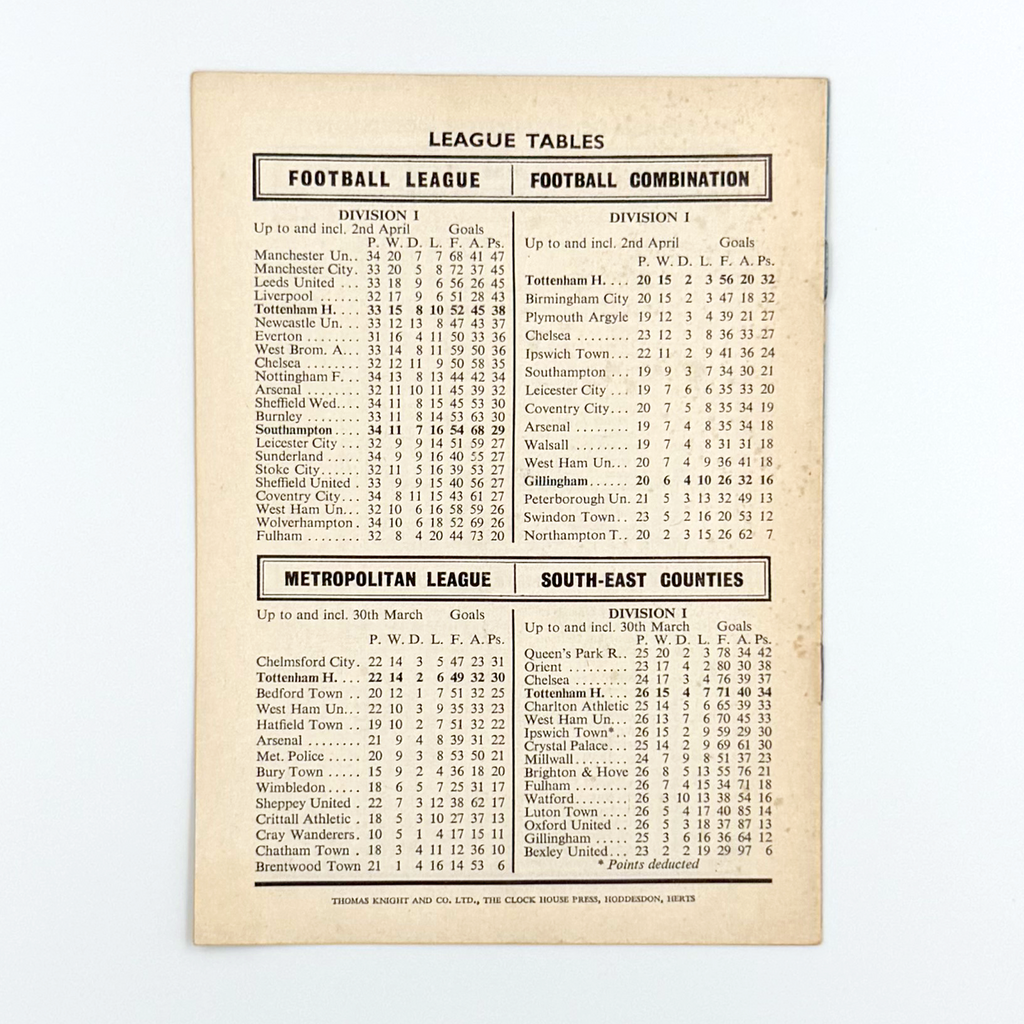 Tottenham Hotspur vs Southampton Programme (6 April 1968)