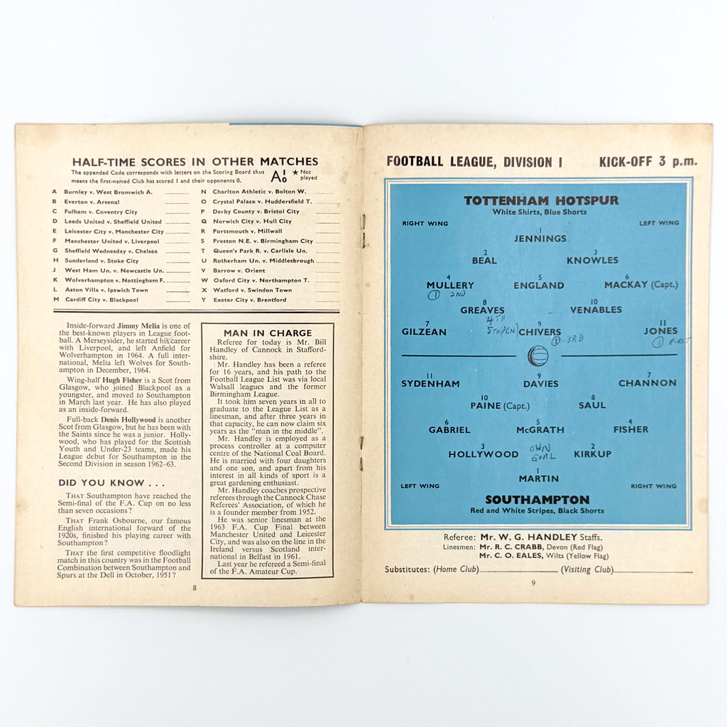 Tottenham Hotspur vs Southampton Programme (6 April 1968)
