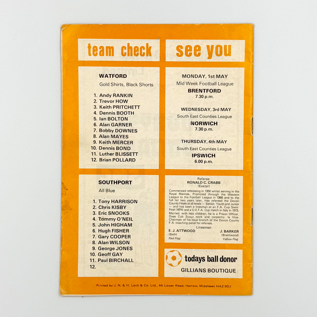 Watford vs Southport Programme (29 April 1978)