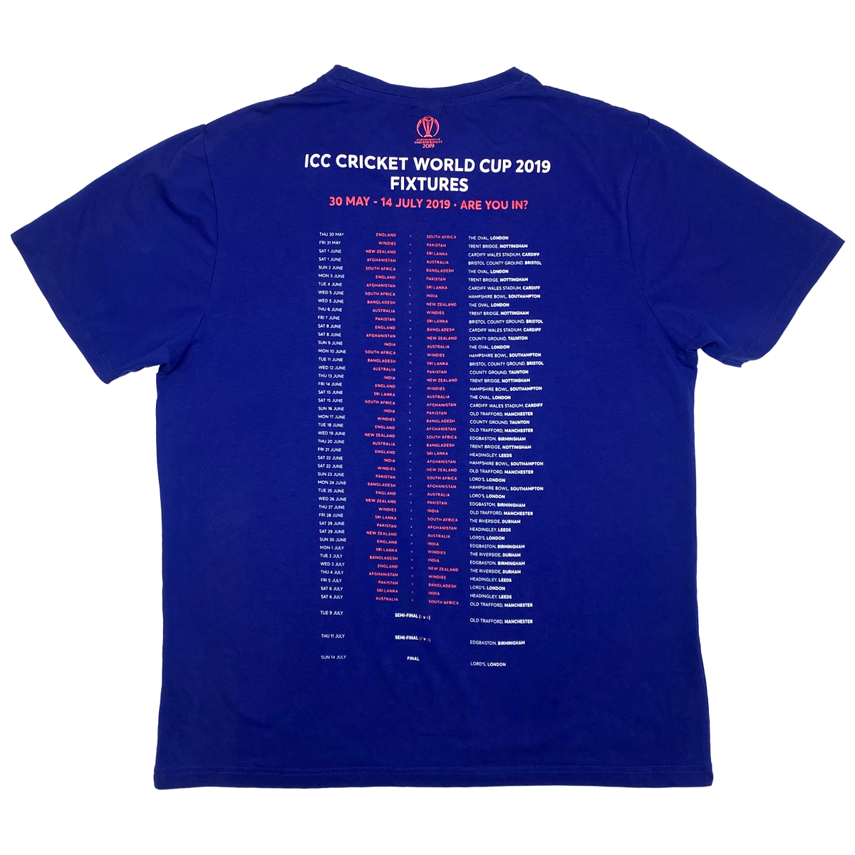 Cricket World Cup 2019 T-Shirt | Large
