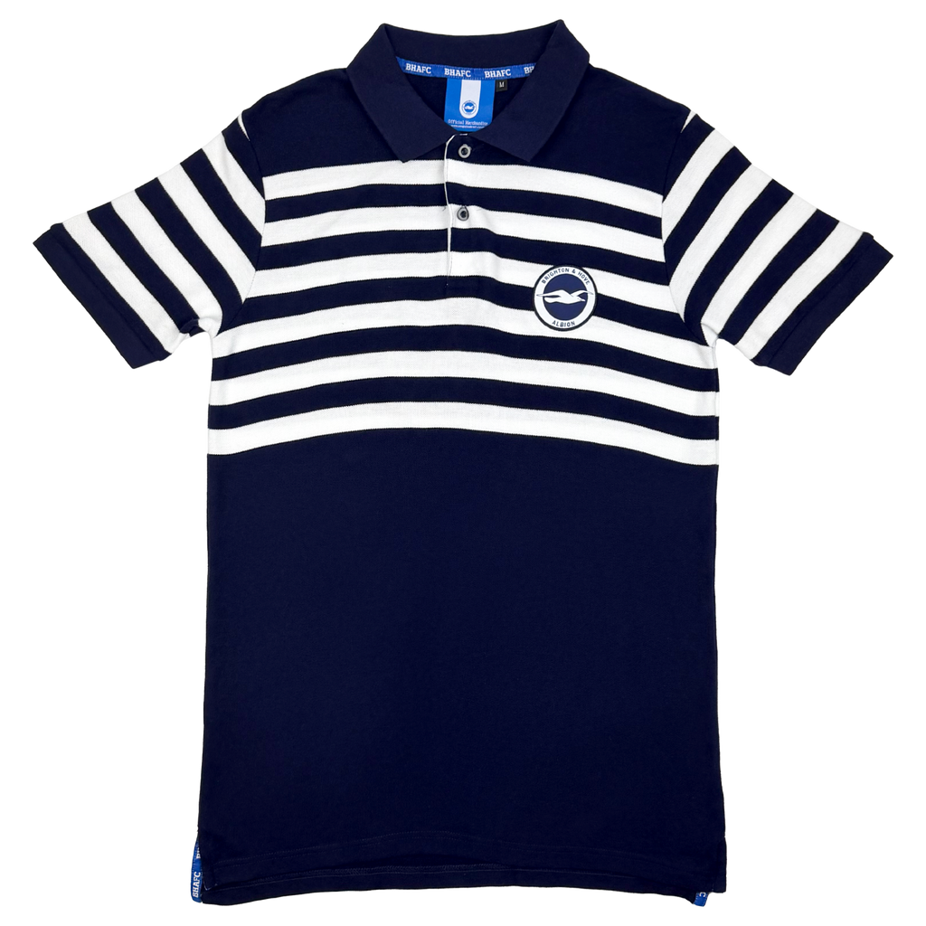 Brighton & Hove Albion Navy Striped Polo Shirt | Medium
