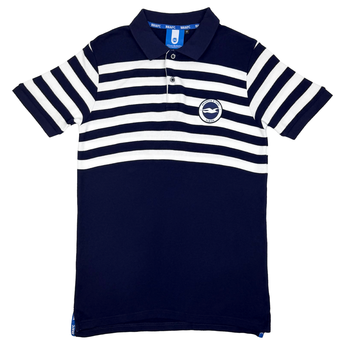 Brighton & Hove Albion Navy Striped Polo Shirt | Medium